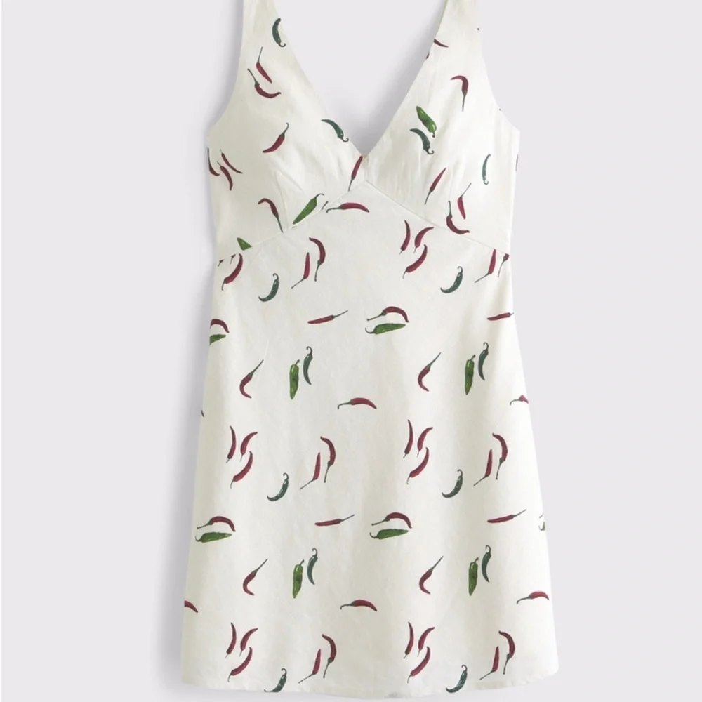 Abercrombie V-Neck Linen-Blend Mini Dress in Pepper Print, Size XS - Picture 4 of 8